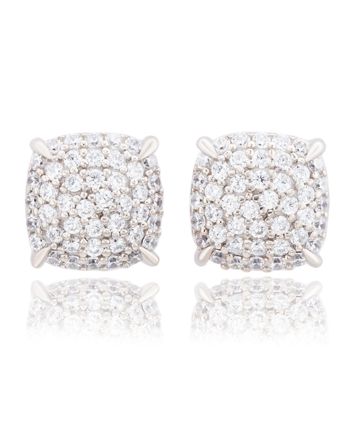 Suzy Levian Sterling Silver Cubic Zirconia Pave Puff Cushion Stud Earrings - White