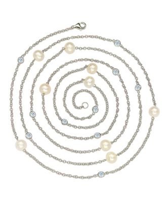 Suzy Levian Sterling Silver Pearl and Cubic Zirconia Station Necklace