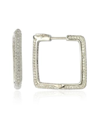 Suzy Levian Sterling Silver Cubic Zirconia Pave Square Modern Hoop Earrings