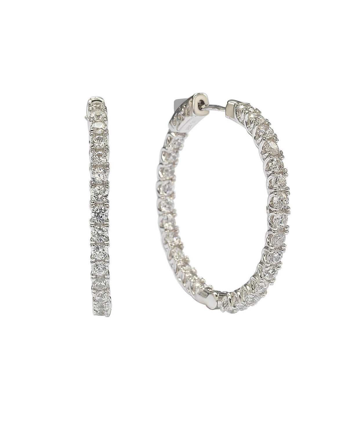 Suzy Levian Sterling Silver Cubic Zirconia Classic Large Hoop Earrings - White