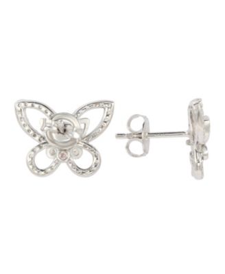 Suzy Levian Sterling Silver Cubic Zirconia Art-Deco Butterfly Stud Earrings