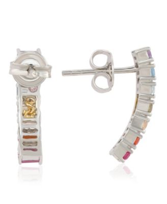 Suzy Levian Sterling Silver Cubic Zirconia Rainbow Baguette Half Hoop Earrings
