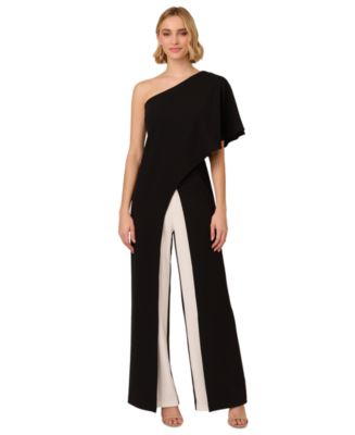 Crepe Jumpsuit One Shoulder Adrianna Papell Plus Size Jumpsuit