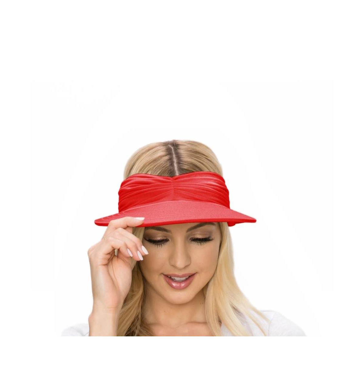 Women's Ruched Stretchy Headband Sun Visor Hat - Red