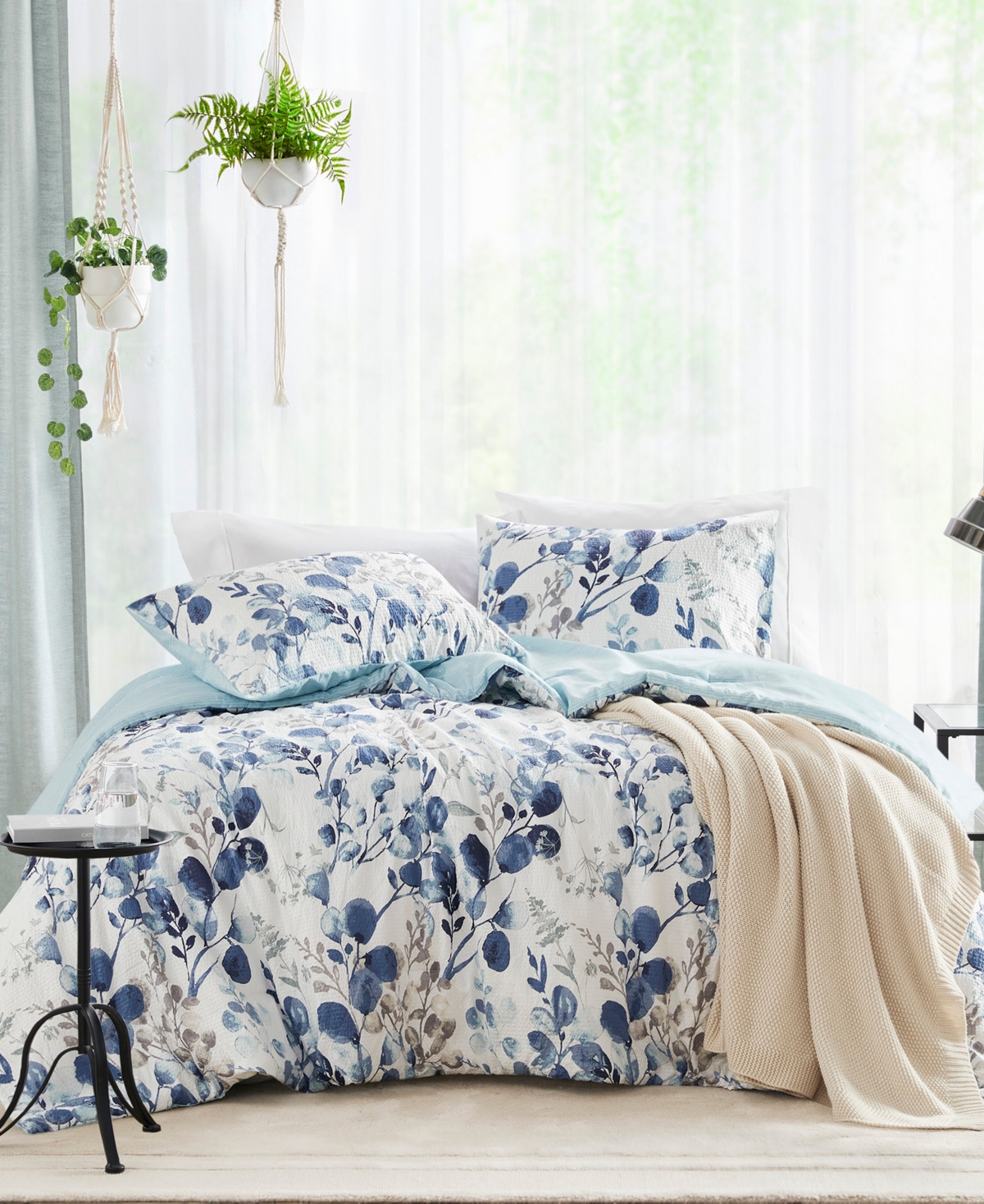 510 Design Gabby Reversible Floral Botanical Seersucker 3-pc. Comforter Set, King/california King In Navy,blue