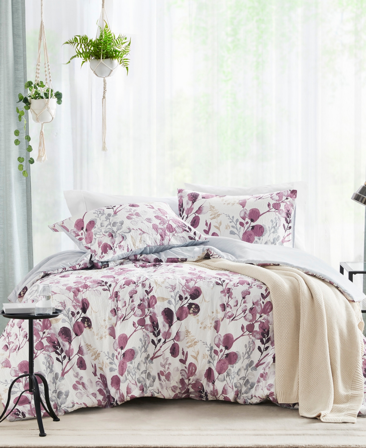 510 Design Gabby Reversible Floral Botanical Seersucker 3-pc. Comforter Set, King/california King In Plum,gray