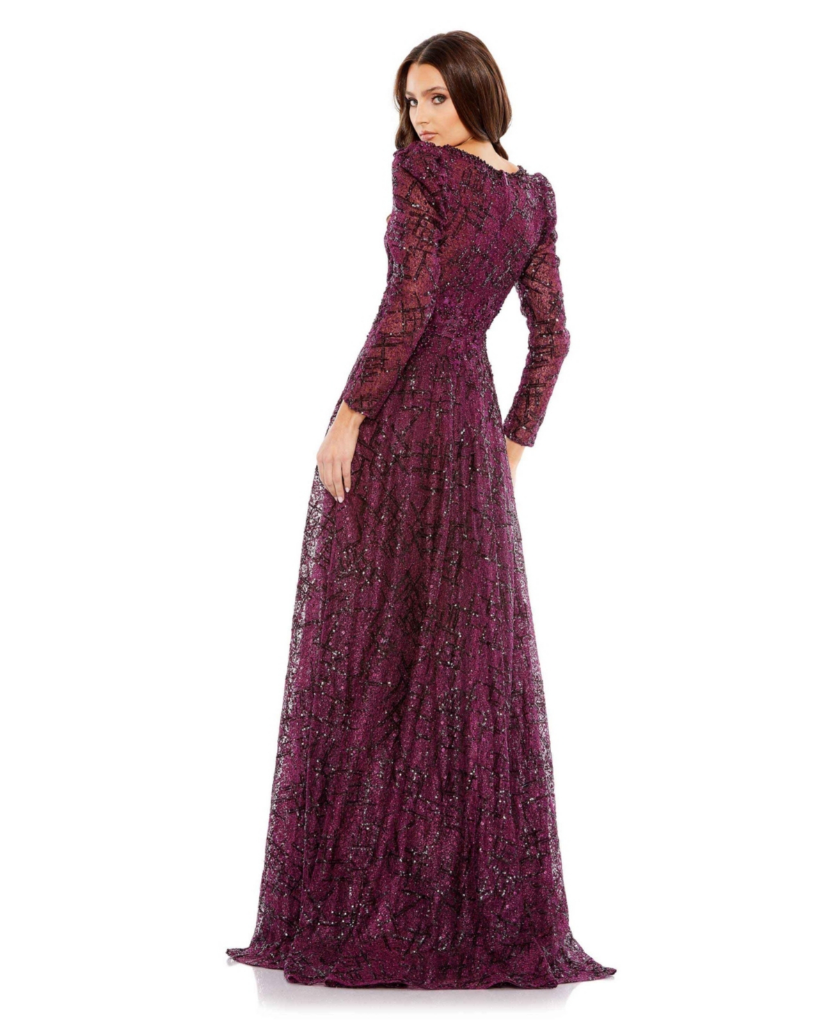 Women's Embellished V Neck Long Sleeve A Line Gown