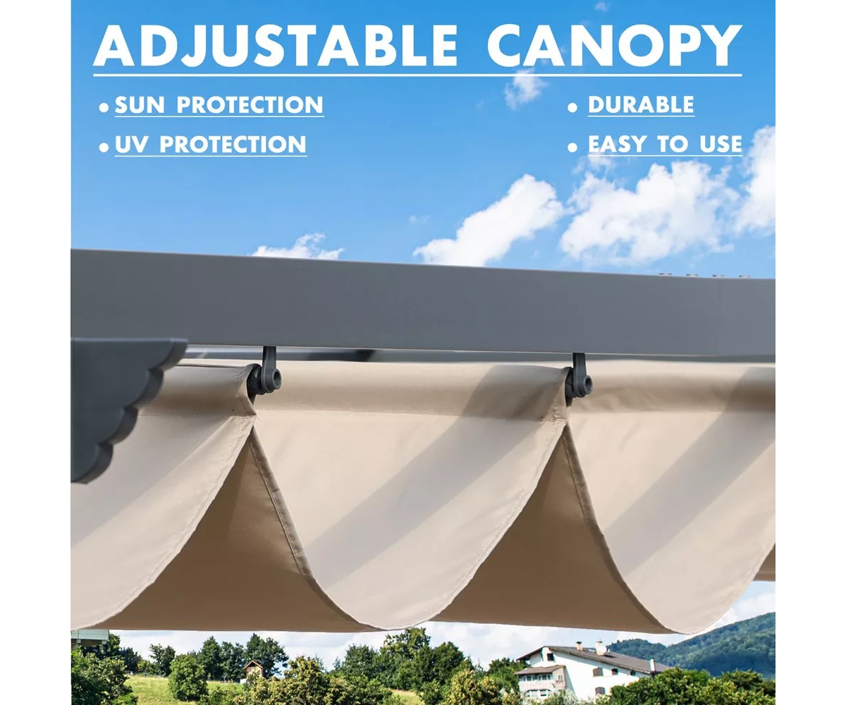 Aoodor 13.8ftx11.9ftx7.7ft Outdoor Pergola Aluminum Patio Pergola with Adjustable Sun Shade Cover and Retractable Canopy