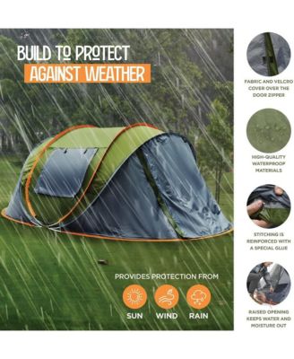 Camping Tent - 4-Person Easy Pop Up Tent with 2 Doors - UPF50+ Waterproof Instant Tent - Lightweight & Portable Family Tents for Outdoor Camping, Hiking & Traveling - Carrying Bag Included