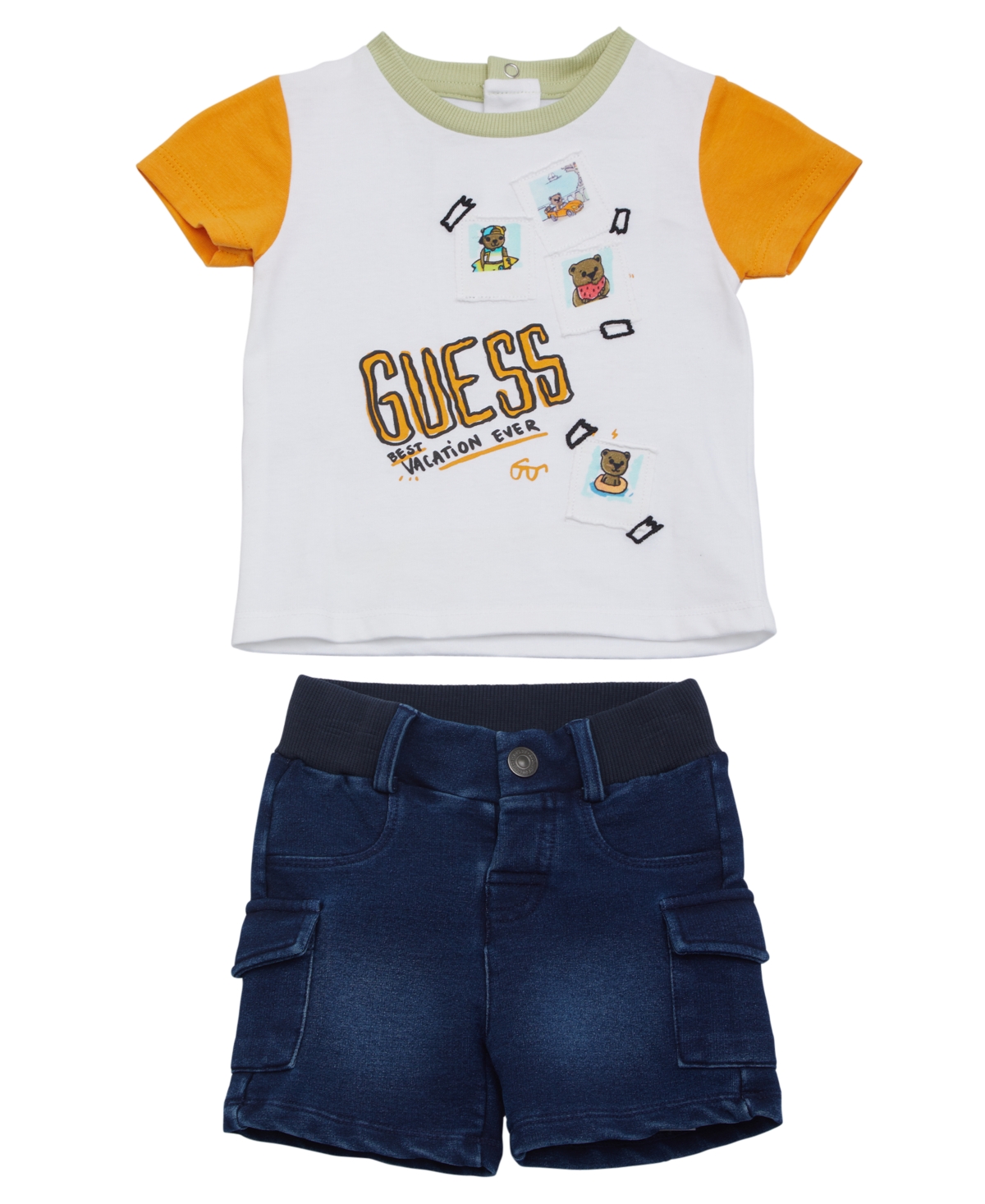 Shop Guess Baby Boy Short Sleeve T-shirt And Denim Short In White