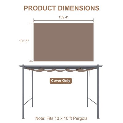 Universal Pergola Canopy Replacement Retractable Rectangle Shade Fabric, for 13 x 10ft Pergola