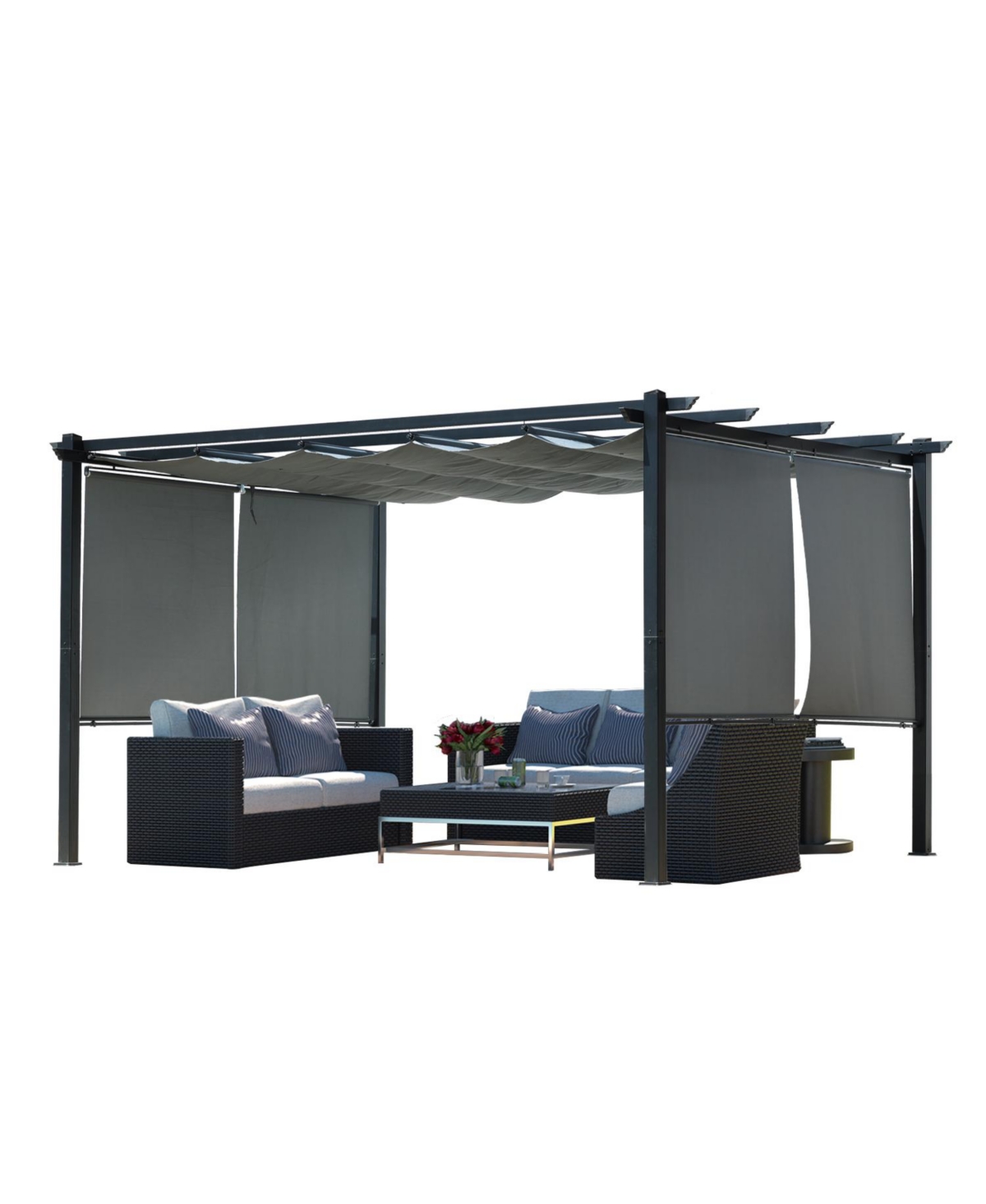 120''x155.1''x87.4'' Outdoor Pergola with Retractable Canopy, Aluminum Frame, 4 Pieces Patio Sun Shade Shelter for Backyard. - Brown