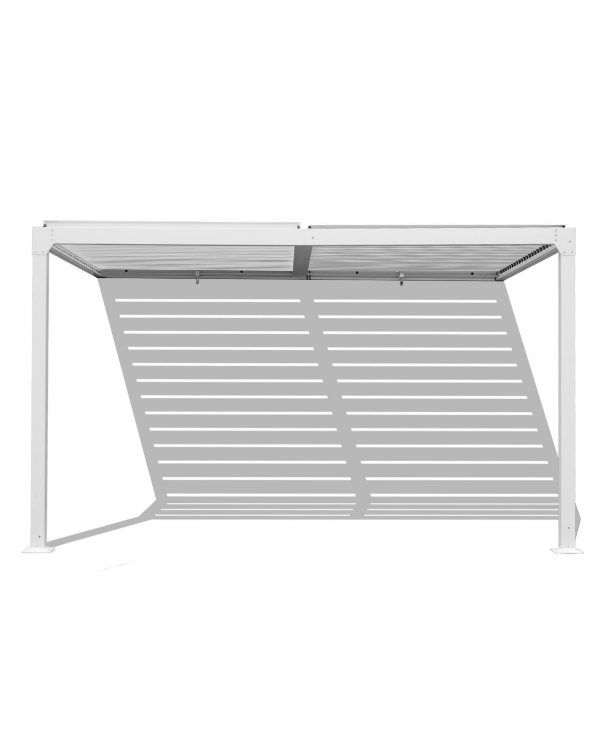 157.5''x118.1''x100.4''. D Outdoor Louvered Pergola Adjustable Louvered Sloping Roof Wall-Mounted Pergola - White