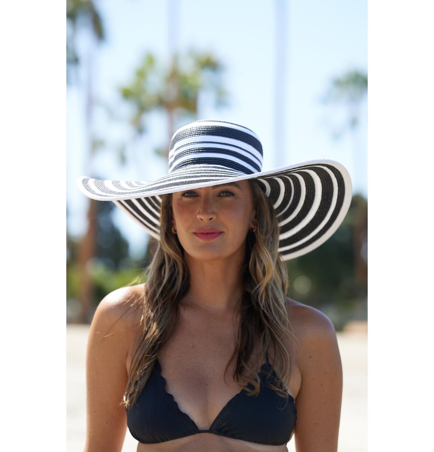 Женский головной убор Peter Grimm Drew Extra Wide Brim Striped Hat, цвет: Чёрный белый — фото 2
