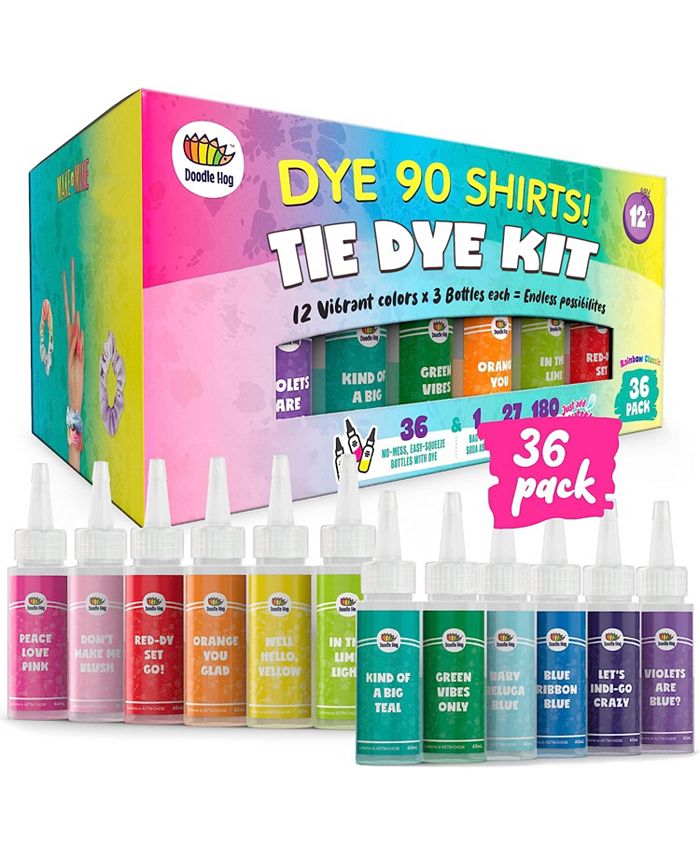 Doodle Hog Tie Dye Party Kit for Kids & Adults 36 Large Tye Dye