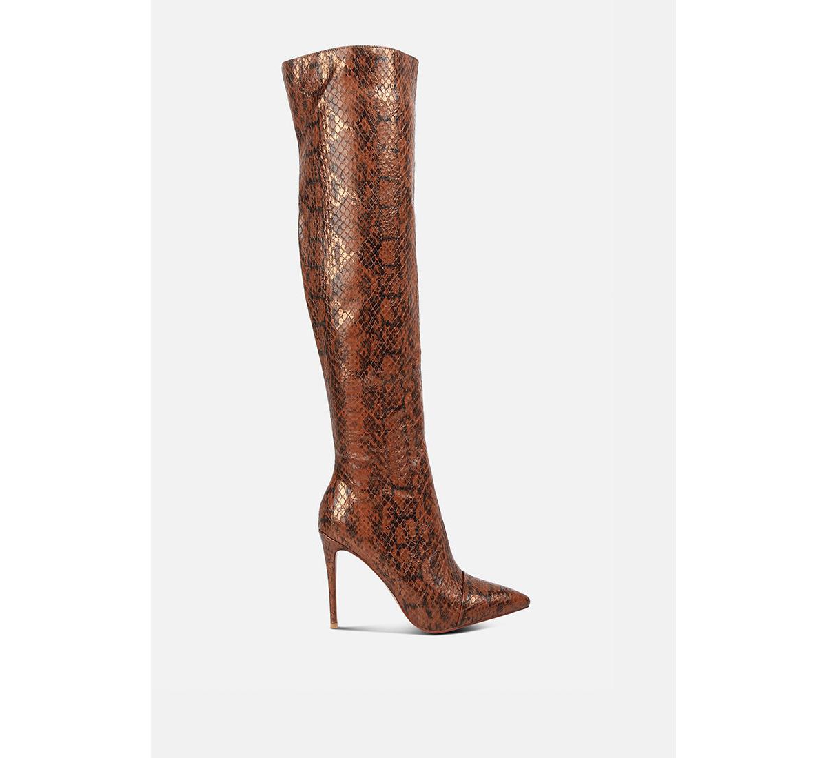 London Rag Catalina Snake Print Stiletto Knee Boots In Brown