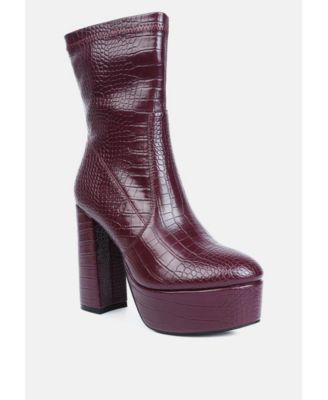 Womens Feral High Heeled Croc Pattern Ankle Boot