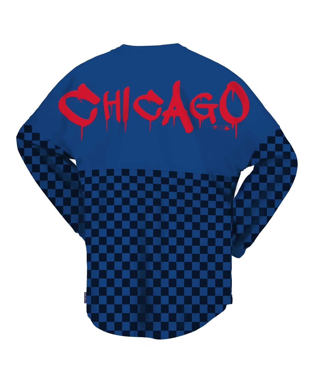 Shop Fanatics Women's  Royal Chicago Cubs Checker Print Long Sleeve T-shirt