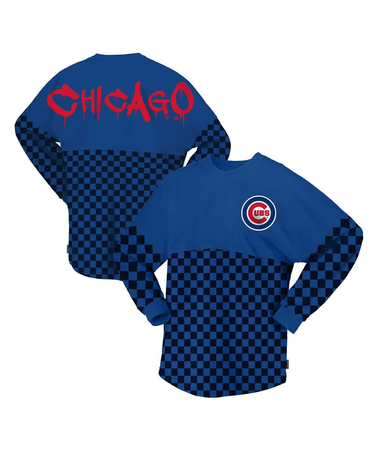 Shop Fanatics Women's  Royal Chicago Cubs Checker Print Long Sleeve T-shirt