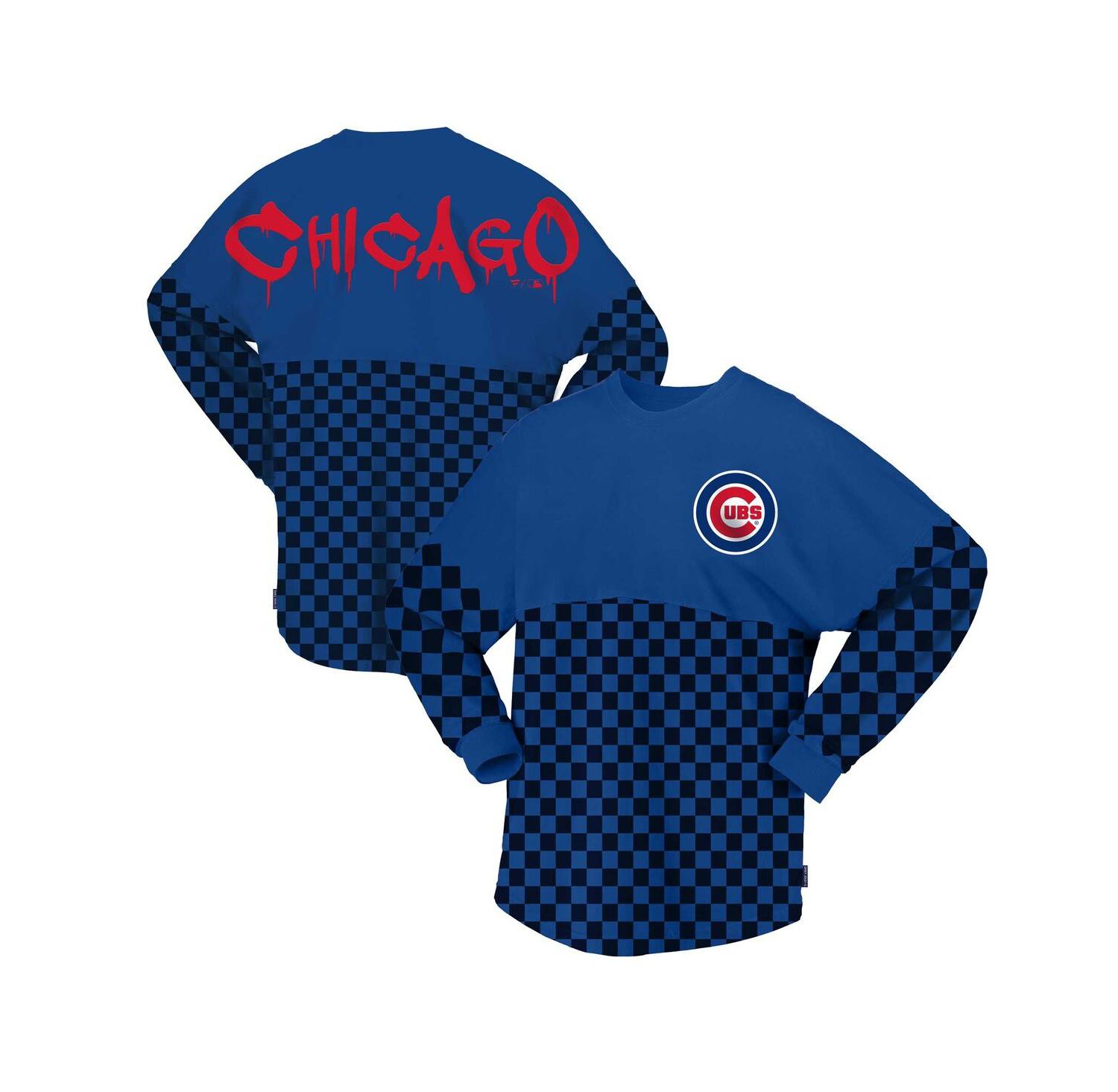 Women's Royal Chicago Cubs Checker Print Long Sleeve T-shirt