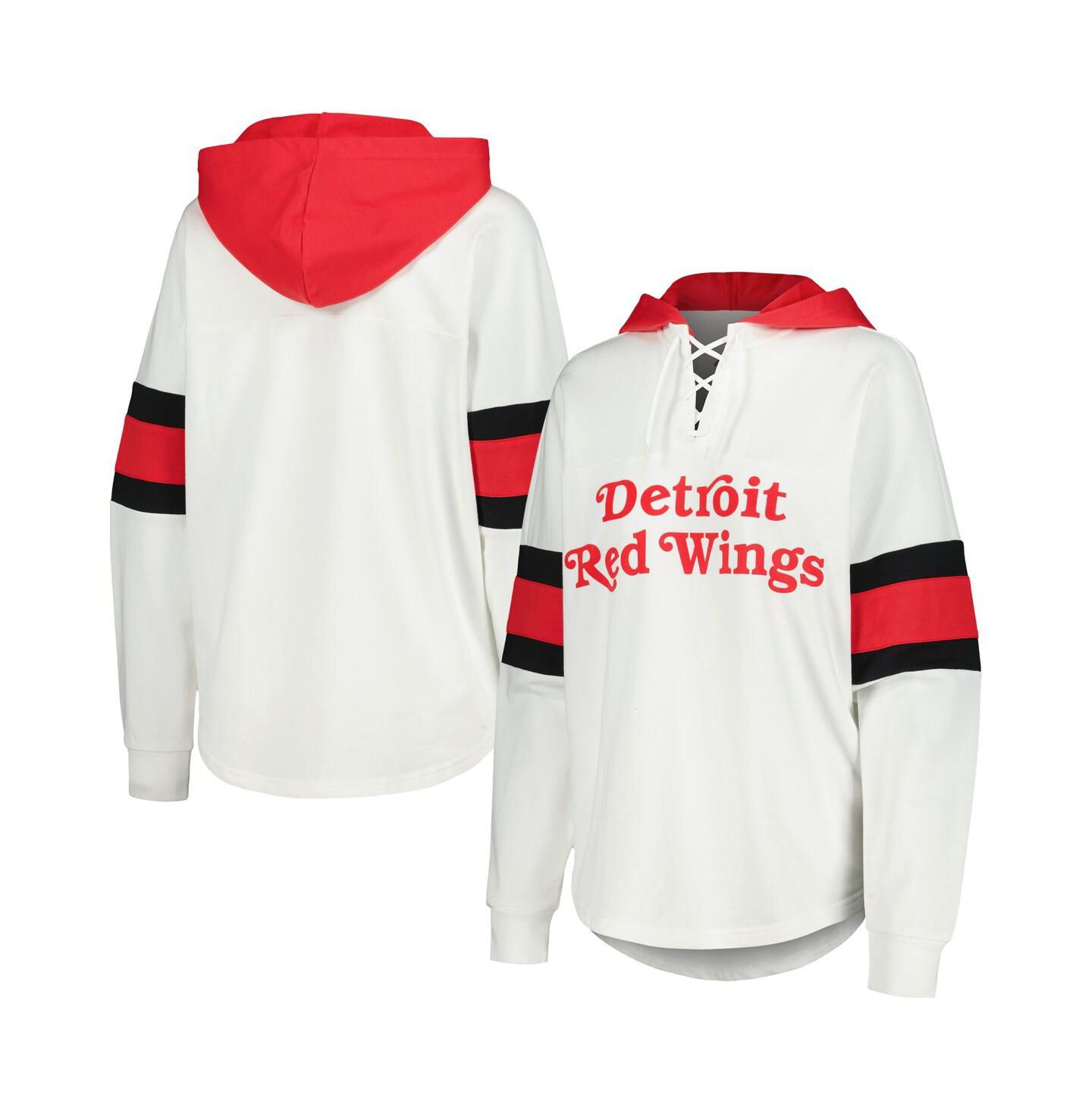 Женское худи G-III 4Her by Carl Banks White, Red Detroit Red Wings Goal Zone Long Sleeve Lace-Up T-shirt — фото 1