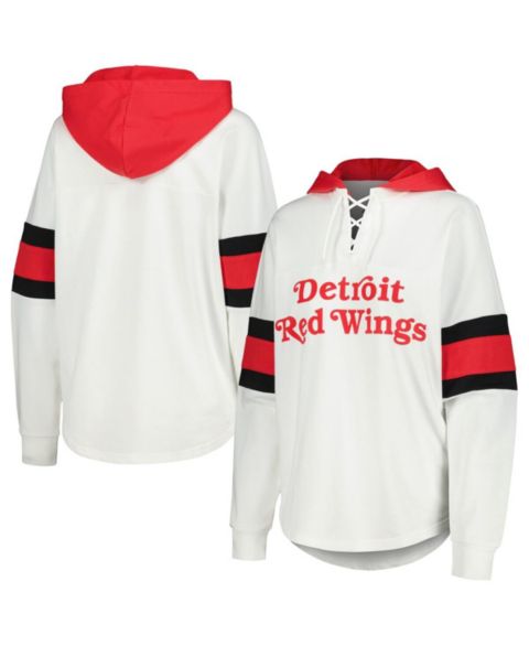 Женское худи G-III 4Her by Carl Banks White, Red Detroit Red Wings Goal Zone Long Sleeve Lace-Up T-shirt