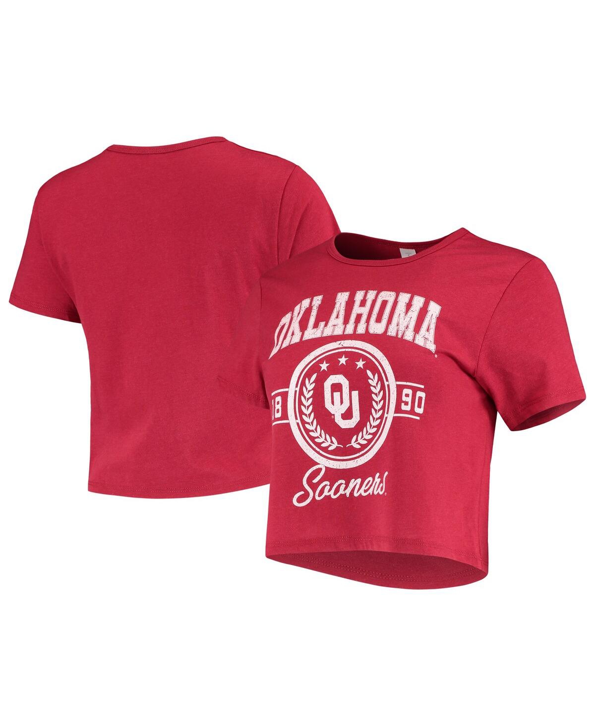 Women's ZooZatz Crimson Distressed Oklahoma Sooners Core Laurels Cropped T-shirt - Crimson