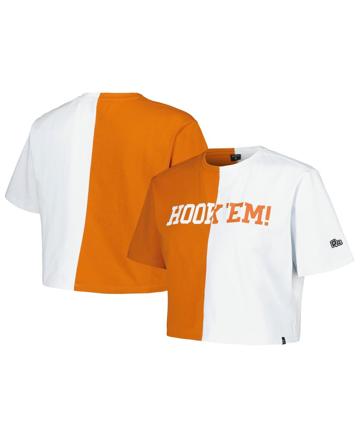 Shop Hype And Vice Women's  Texas Orange, White Texas Longhorns Color Block Brandy Cropped T-shirt In Texas Orange,white