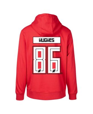 Men's Jack Hughes Red New Jersey Devils Podium Name and Number Pullover Hoodie