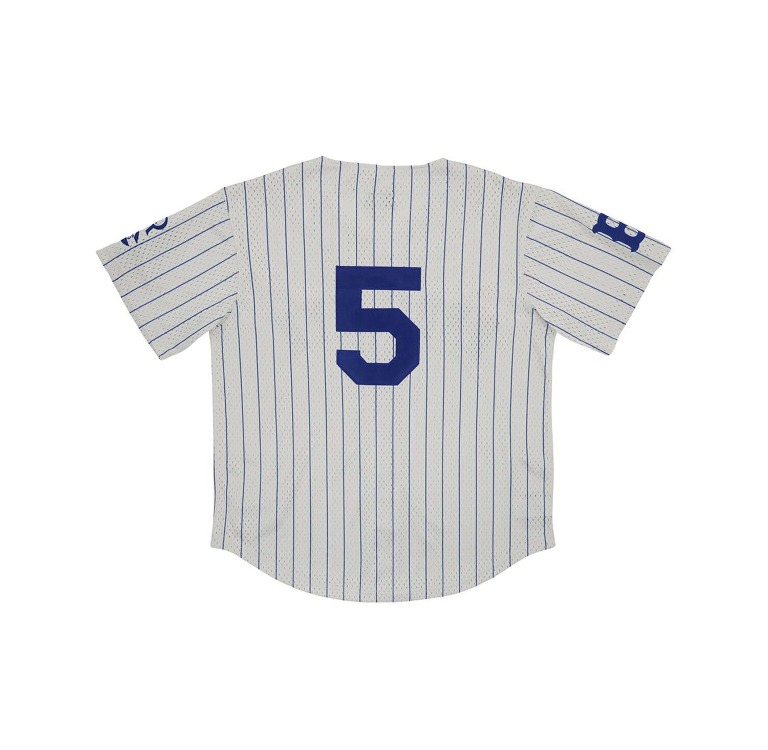 Men's #5 Cream Distressed Brooklyn Royal Giants Mesh Button-Down Replica Jersey