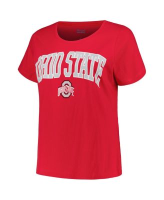 Women's Scarlet Ohio State Buckeyes Plus Size Arch Over Logo Scoop Neck T-shirt
