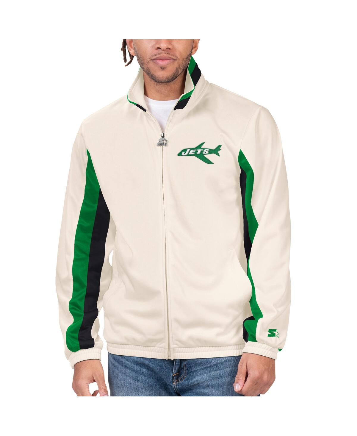 Starter Men's  White Distressed New York Jets Vintage-like Rebound Full-zip Track Jacket