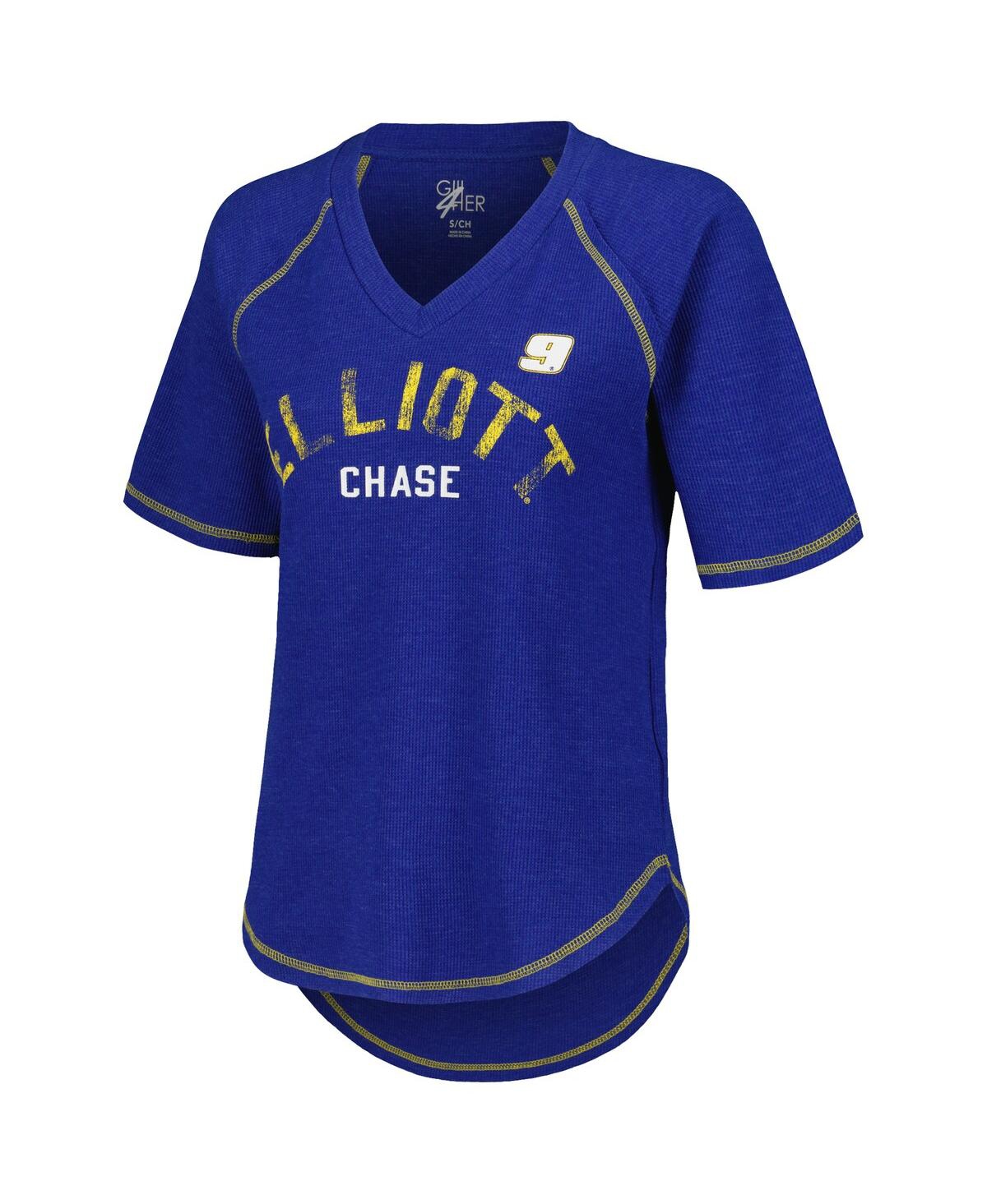 Women's G-iii 4Her by Carl BanksDistressed Chase Elliott Ball Chase Tri-Blend Thermal Raglan Top - Royal