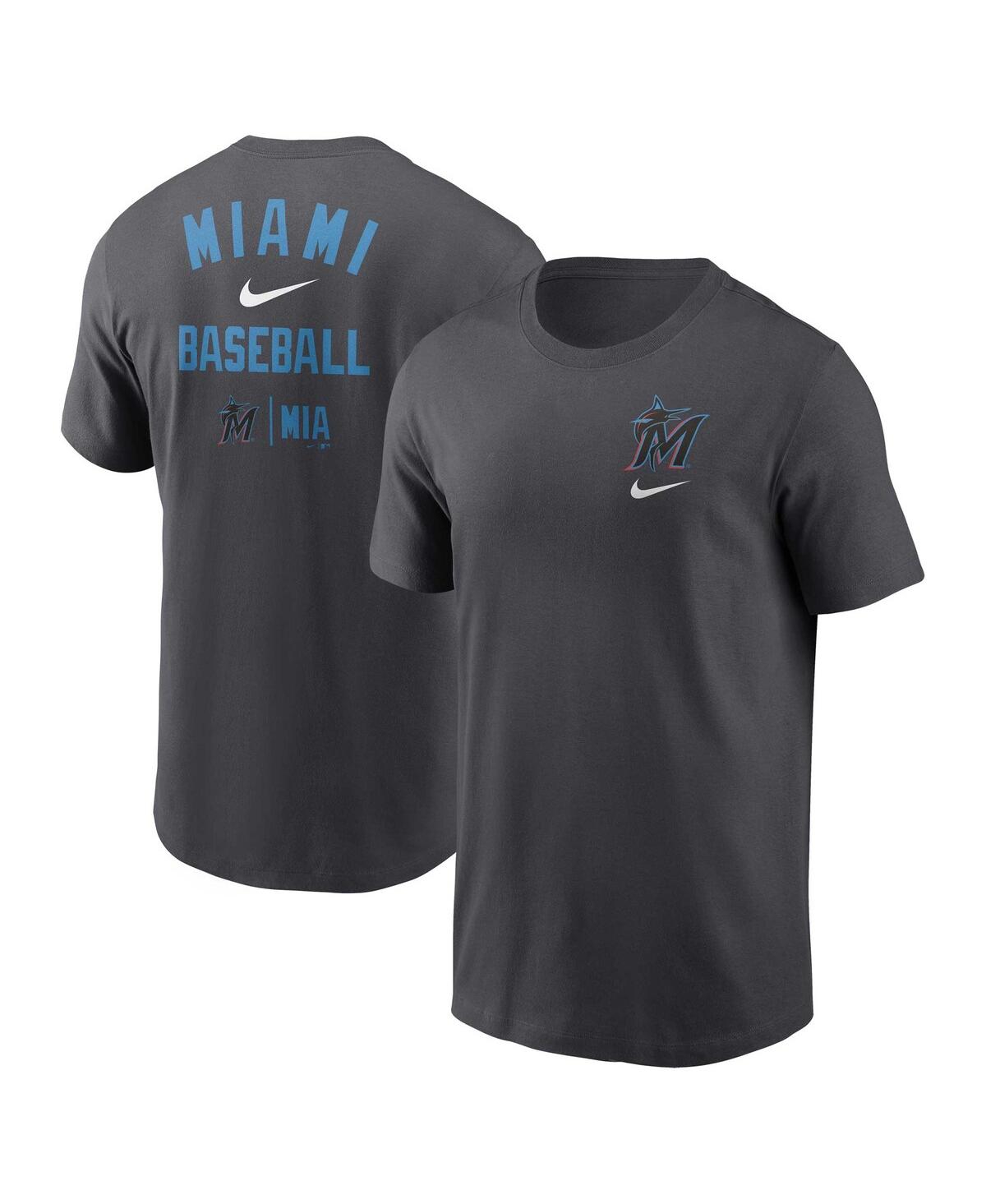 Shop Nike Men's  Charcoal Miami Marlins Logo Sketch Bar T-shirt