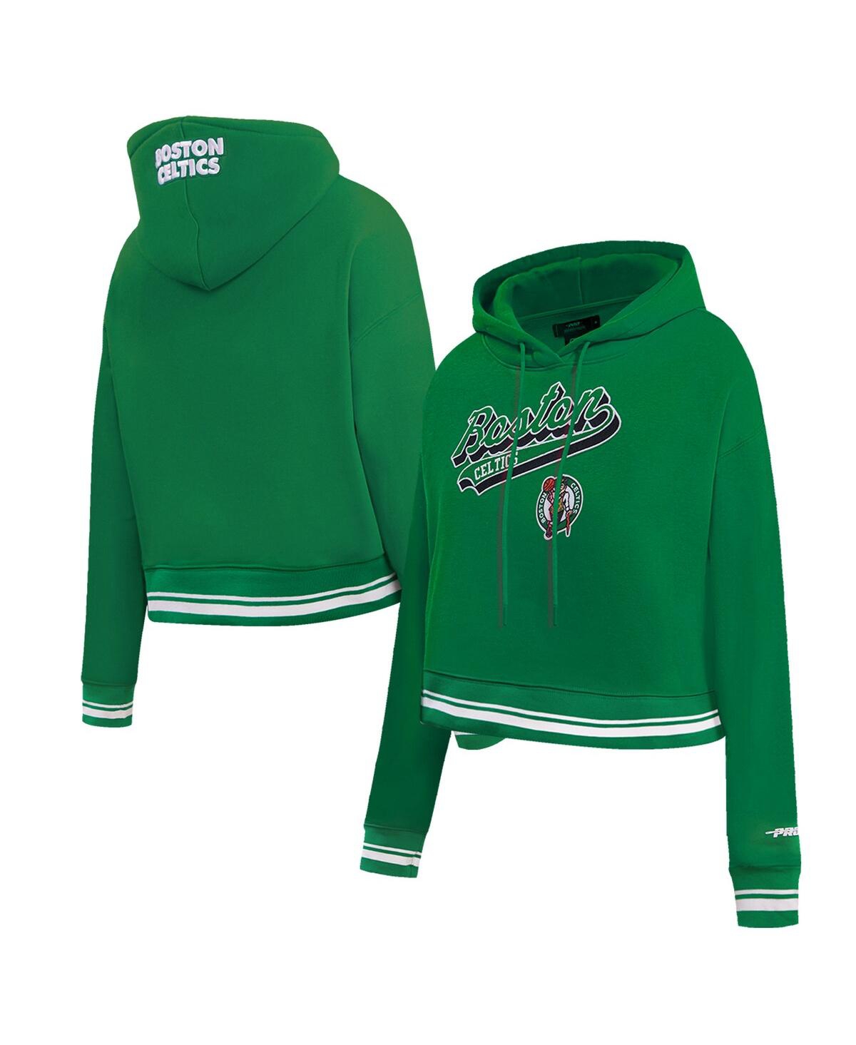 Pro Standard Women's  Kelly Green Boston Celtics Script Tail Cropped Pullover Hoodie