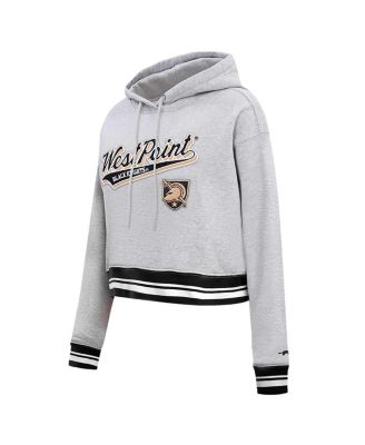 Women's Heather Gray Army Black Knights Script Tail Fleece Cropped Pullover Hoodie