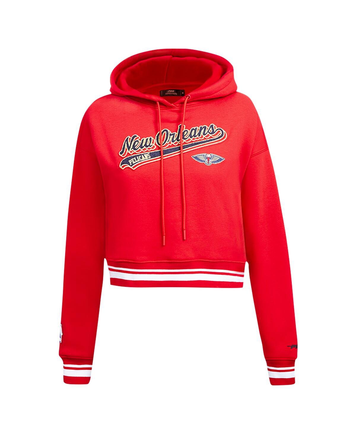 Shop Pro Standard Women's  Red New Orleans Pelicans Script Tail Cropped Pullover Hoodie
