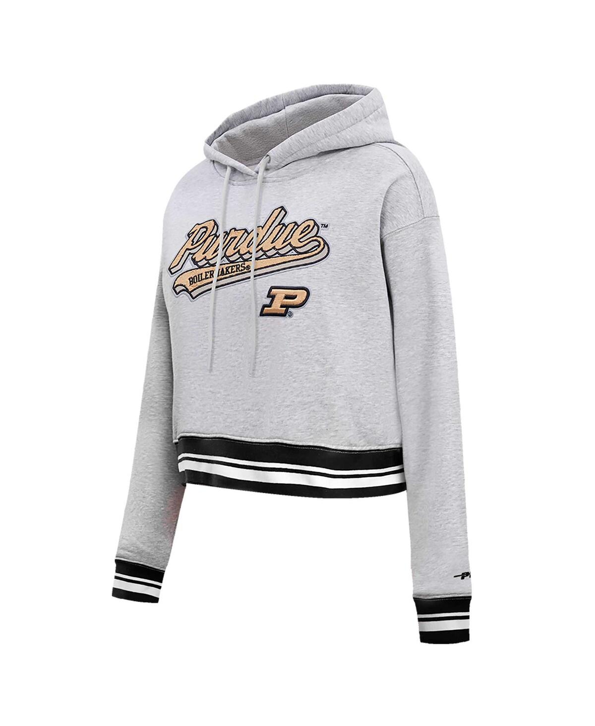 Shop Pro Standard Women's  Heather Gray Purdue Boilermakers Script Tail Fleece Cropped Pullover Hoodie