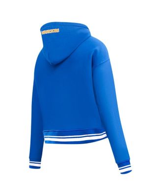 Women's Royal Golden State Warriors Script Tail Cropped Pullover Hoodie