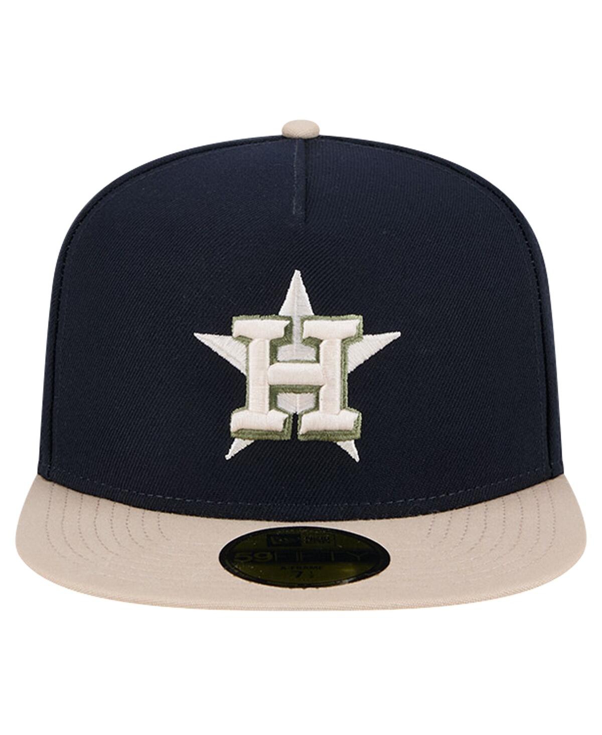 Shop New Era Men's  Navy Houston Astros Canvas A-frame 59fifty Fitted Hat