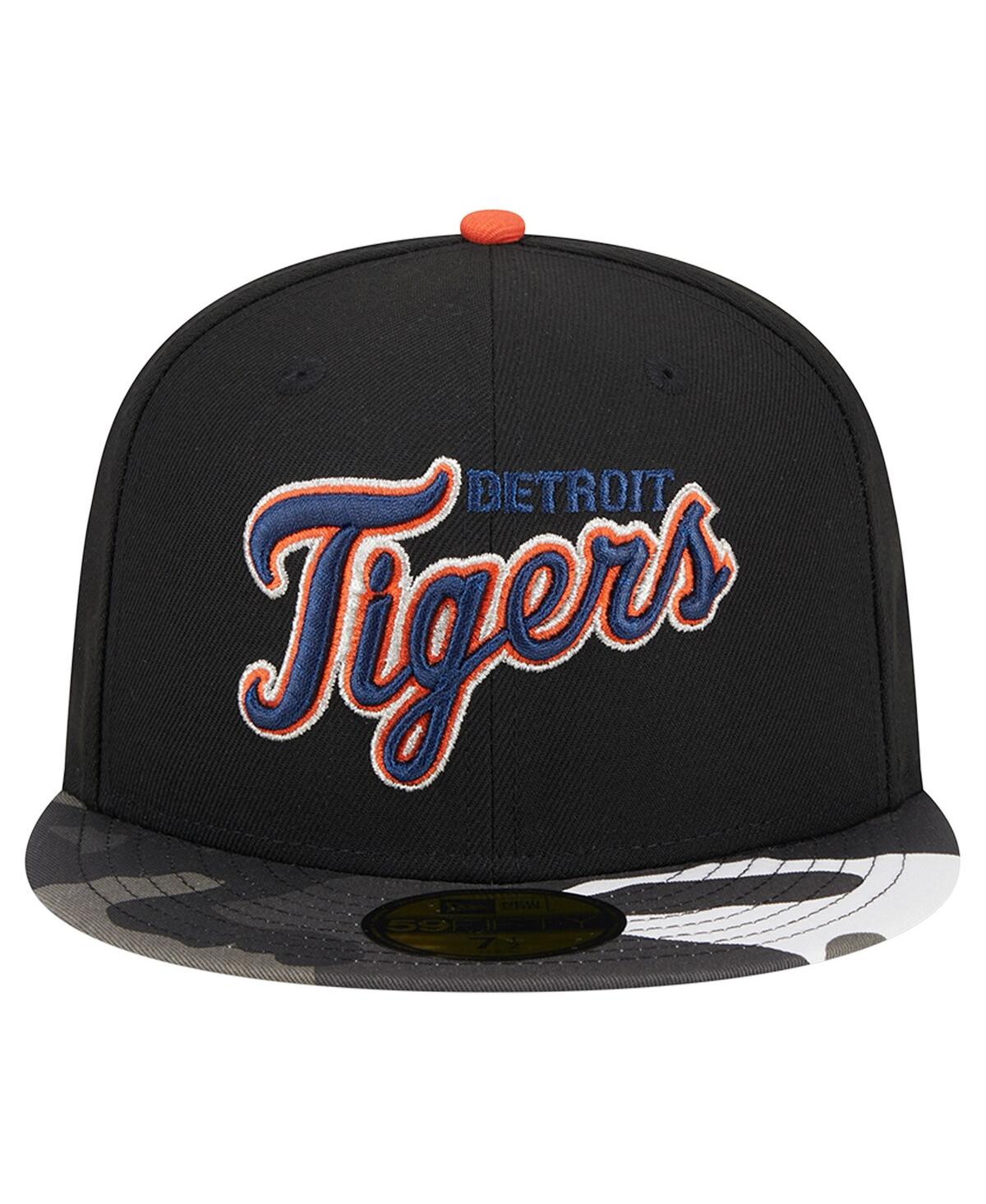 Men's New EraDetroit Tigers Metallic Camo 59FIFTY Fitted Hat - Black