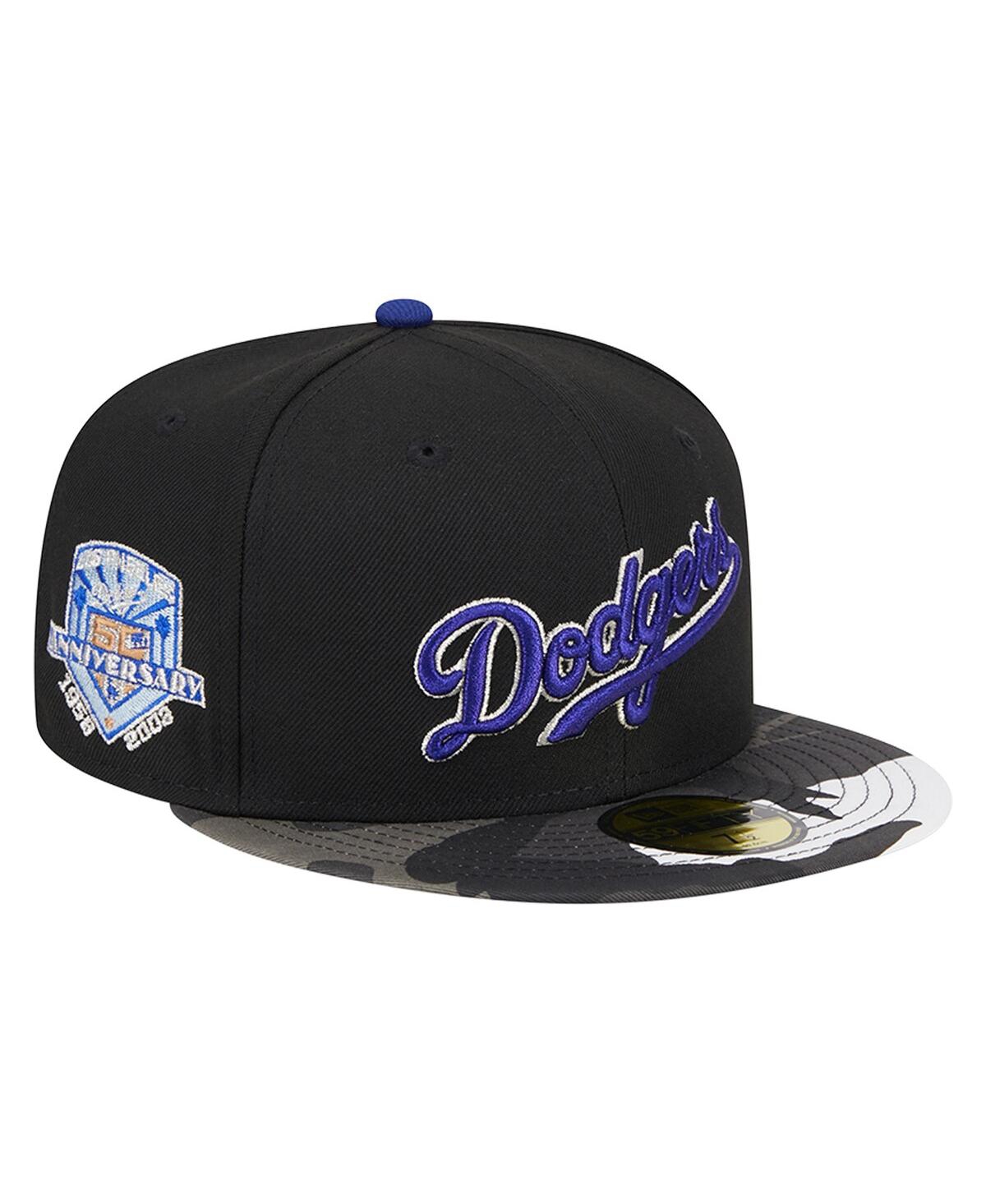Shop New Era Men's  Black Los Angeles Dodgers Metallic Camo 59fifty Fitted Hat