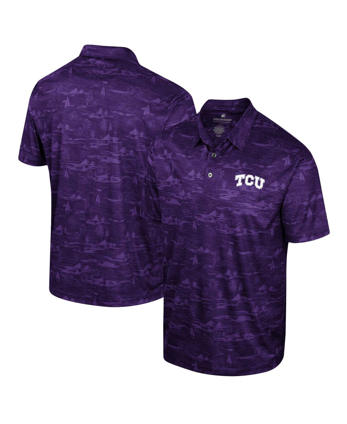 Colosseum Men's  Purple Tcu Horned Frogs Daly Print Polo Shirt
