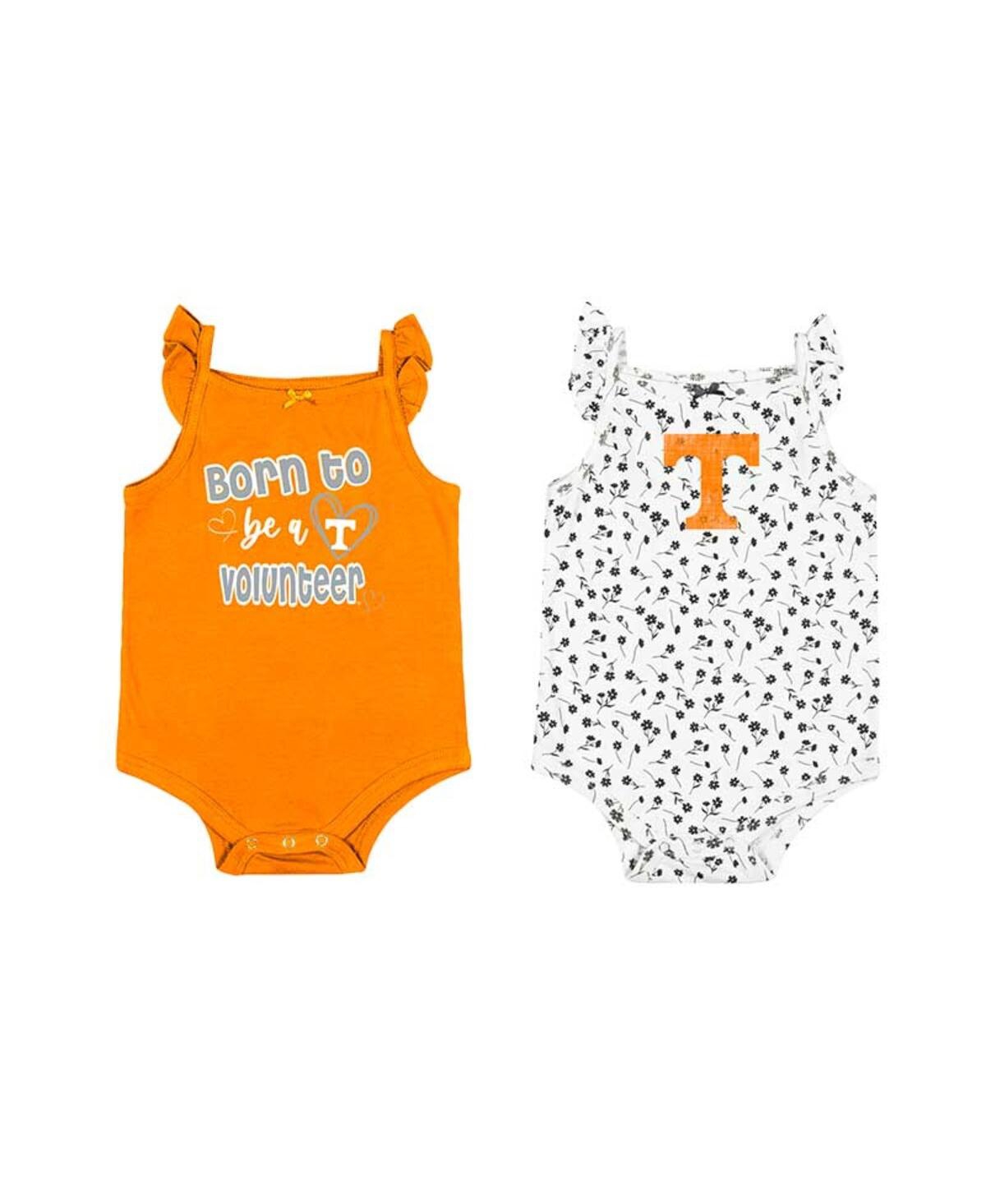 Colosseum Baby Girls  Tennessee Orange, White Tennessee Volunteers Two-pack Hopper Ruffle Bodysuit Se In Tennessee Orange,white