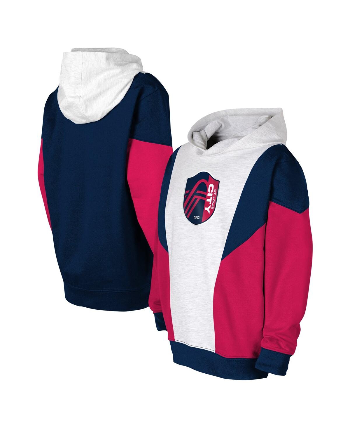 Shop Outerstuff Big Boys And Girls Ash, Navy St. Louis City Sc Champion League Fleece Pullover Hoodie In Ash,navy