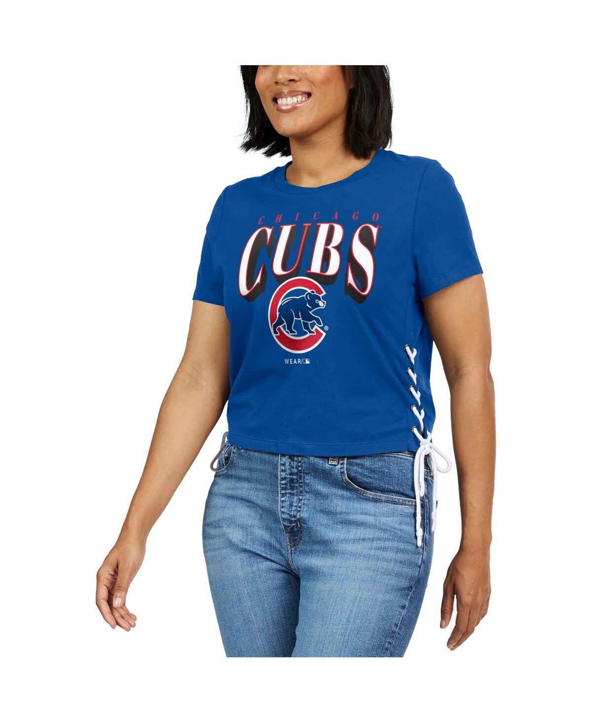 Shop Wear By Erin Andrews Women's  Royal Chicago Cubs Side Lace-up Cropped T-shirt