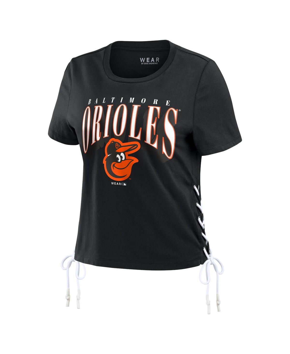 Shop Wear By Erin Andrews Women's  Black Baltimore Orioles Side Lace-up Cropped T-shirt