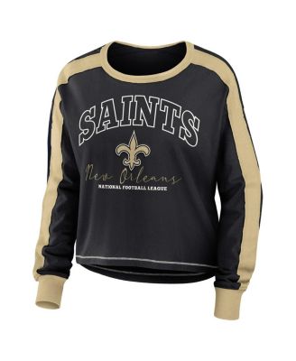 Women's Black, Gold New Orleans Saints Color Block Modest Crop Long Sleeve T-shirt