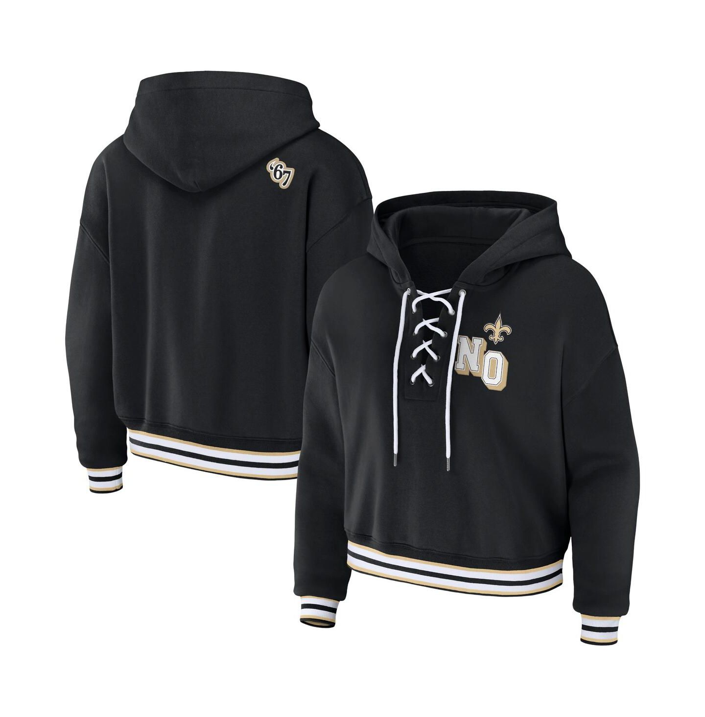 Женское худи WEAR by Erin Andrews Black New Orleans Saints Lace-Up Pullover — фото 1