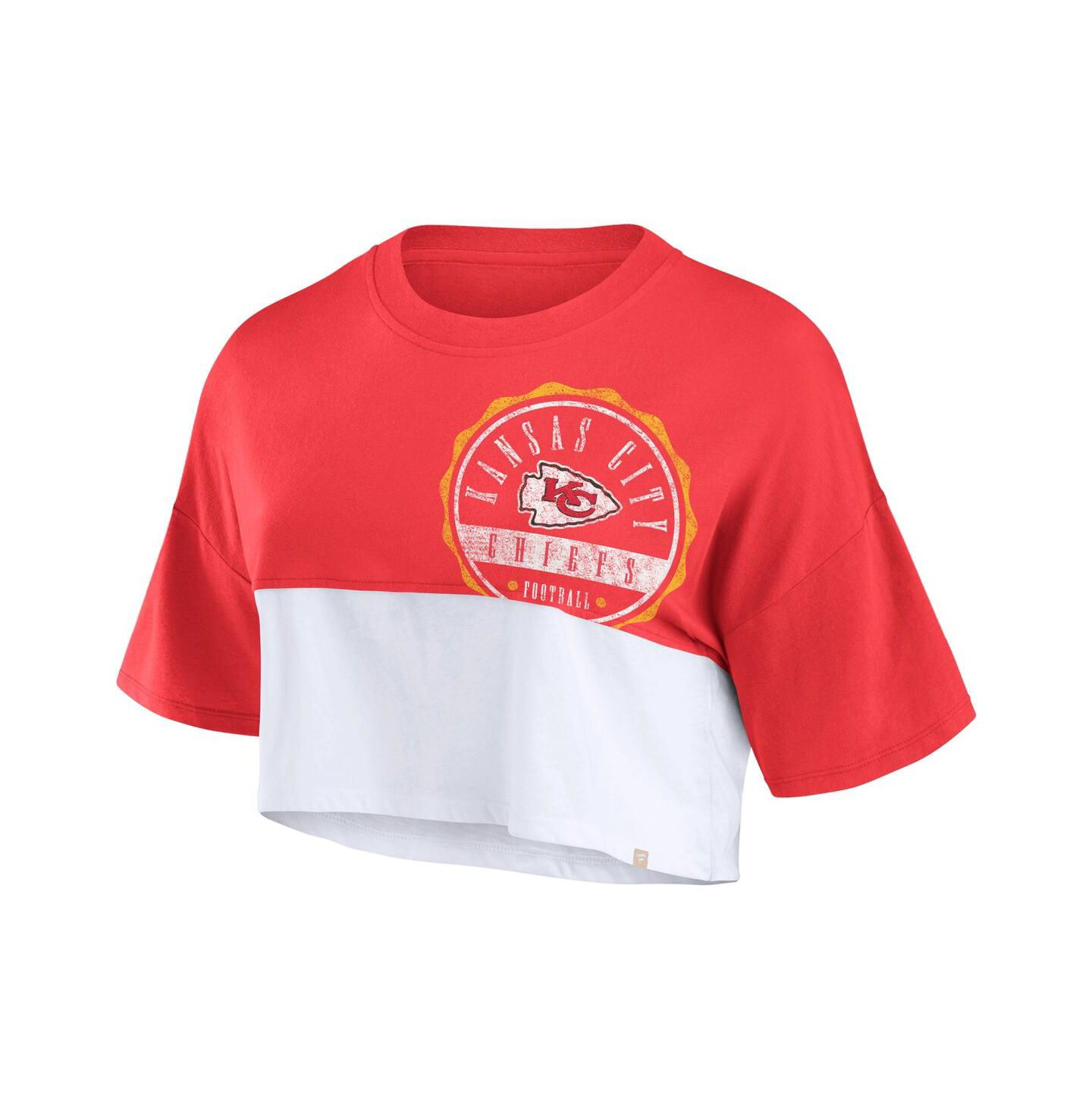 Женская футболка Fanatics Red, White Kansas City Chiefs Boxy Color Split Cropped — фото 3